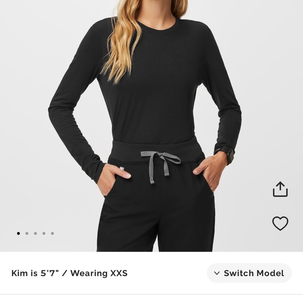 Figs Supersoft Long Sleeve Underscrub- Black- Medium